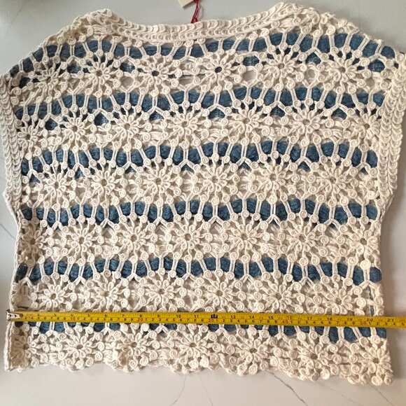 Solitaire Crochet Pullover Top Women's Sz M Round Neck Cap Sleeves Floral NWT - Picture 12 of 14